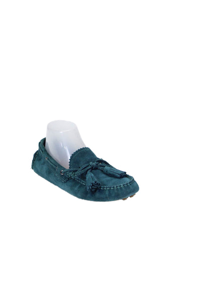 Coach Womens Suede Apron Toe Tassel Front Slip On Nadia Loafers Teal Blue Size 8