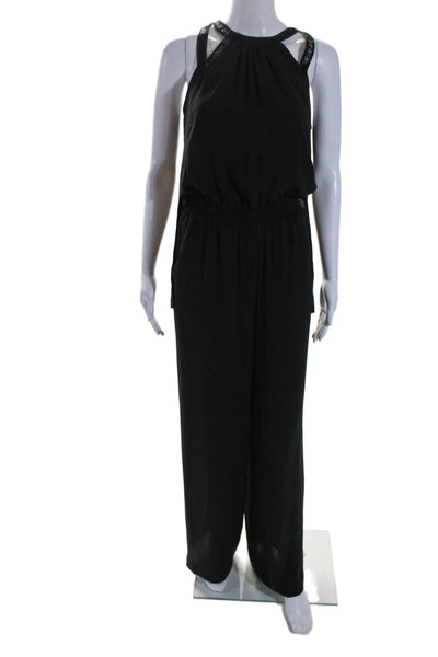 BCBG Max Azria Womens Sleeveless Straight Leg Mock Neck Jumpsuit Black XS