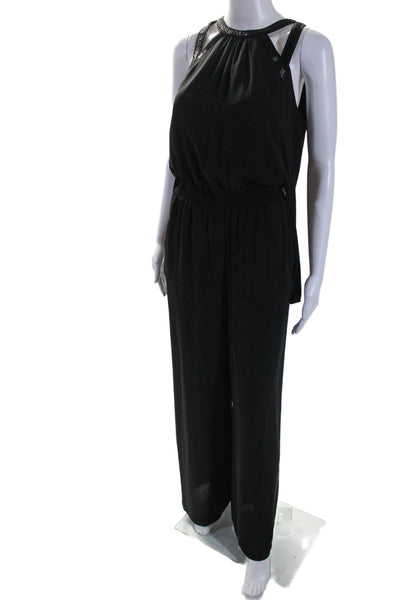 BCBG Max Azria Womens Sleeveless Straight Leg Mock Neck Jumpsuit Black XS