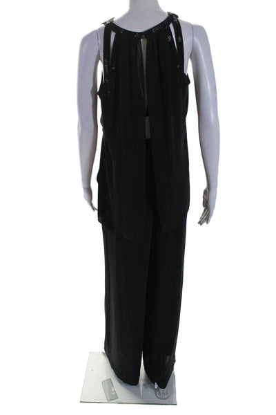 BCBG Max Azria Womens Sleeveless Straight Leg Mock Neck Jumpsuit Black XS