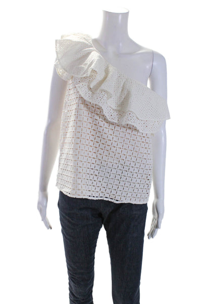 J Crew Womens Sleeveless Ruffled Open Knit Basic Blouse White Size 2 US