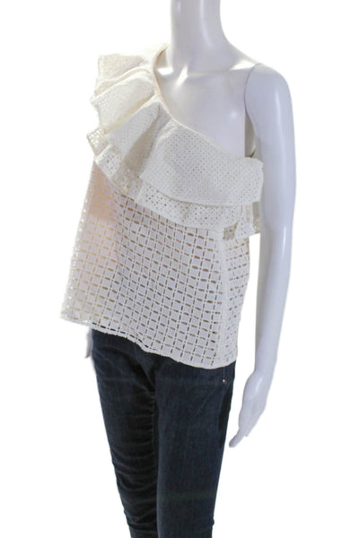 J Crew Womens Sleeveless Ruffled Open Knit Basic Blouse White Size 2 US