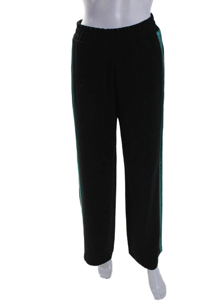 Maje Womens High Rise Pull On Wide Leg Pants Black Forrest Green Size 1