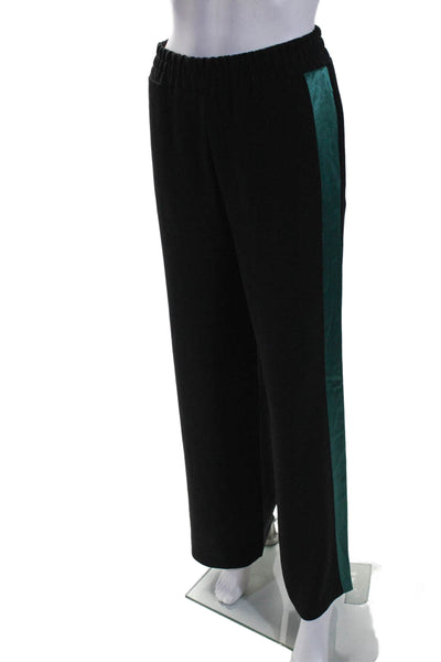 Maje Womens High Rise Pull On Wide Leg Pants Black Forrest Green Size 1