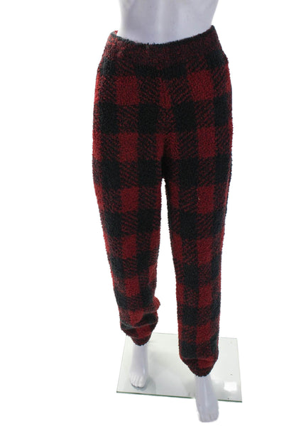 Skims Womens Plaid Drawstring Waist High Rise Pajama Pants Red Black Size Large