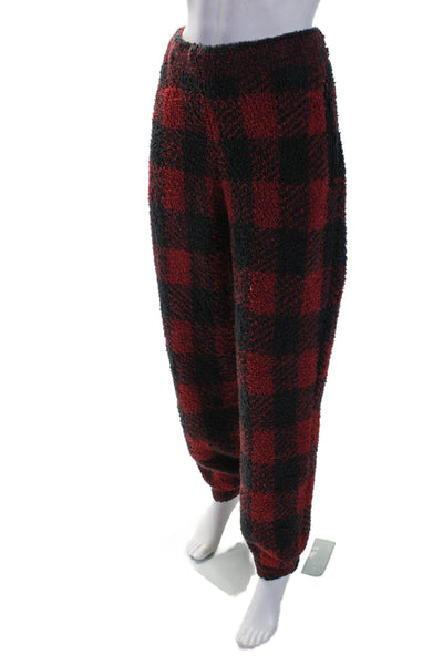 Skims Womens Plaid Drawstring Waist High Rise Pajama Pants Red Black Size Large