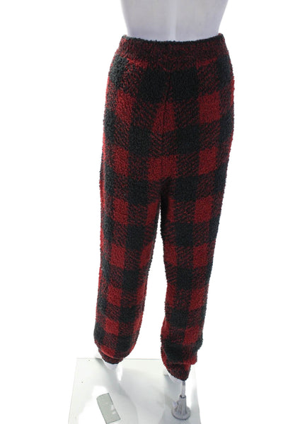 Skims Womens Plaid Drawstring Waist High Rise Pajama Pants Red Black Size Large