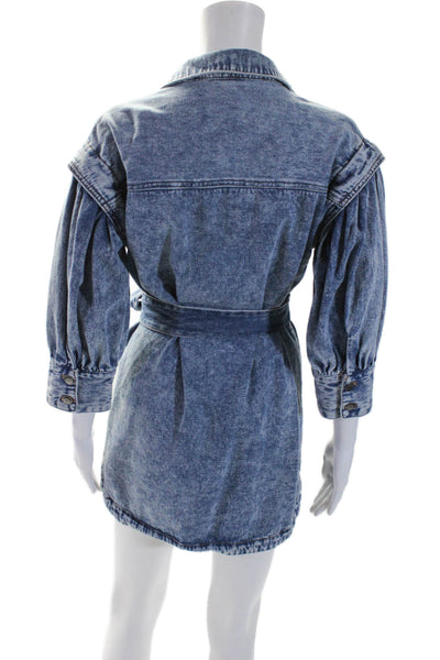 Future Collective Womens Denim Long Sleeves Belted Shirt Dress Blue Cotton Size