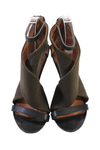 Givenchy Womens Wool Leather Strappy Peep Toe Heels Black Brown Size 6