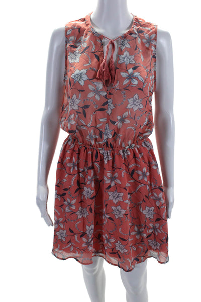 BB Dakota Womens Floral Print V-Neck Sleeveless Blouson Dress Peach Pink Size M