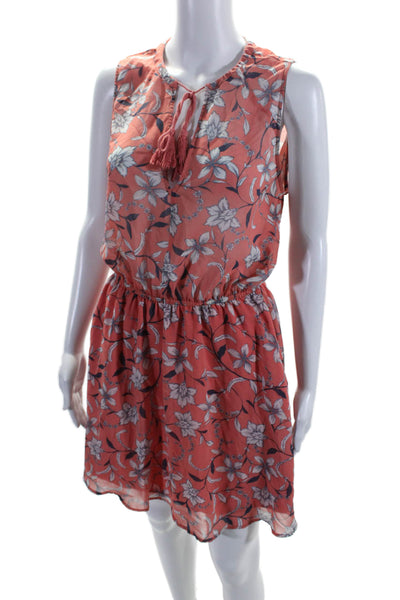 BB Dakota Womens Floral Print V-Neck Sleeveless Blouson Dress Peach Pink Size M