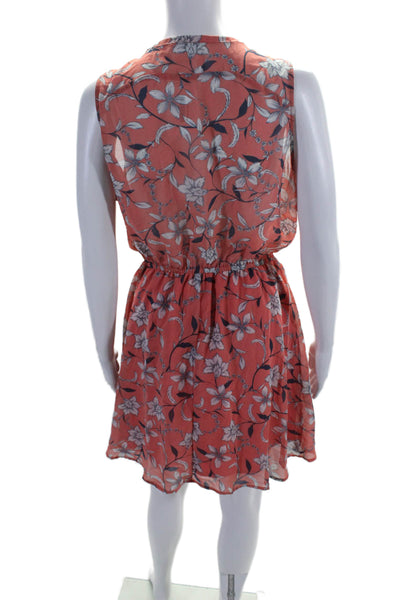 BB Dakota Womens Floral Print V-Neck Sleeveless Blouson Dress Peach Pink Size M