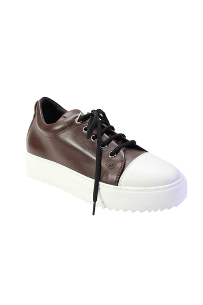 Bruglia Womens Leather Round Toe Lace Up Low Top Sneakers Brown Size 36 6