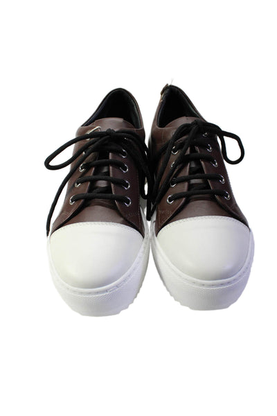 Bruglia Womens Leather Round Toe Lace Up Low Top Sneakers Brown Size 36 6