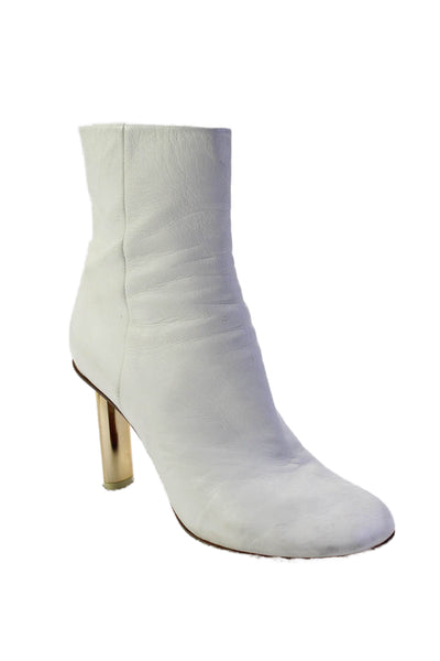 Vetements Womens Leather Round Toe Zip Up Ankle Boots Heels White Size 38 8