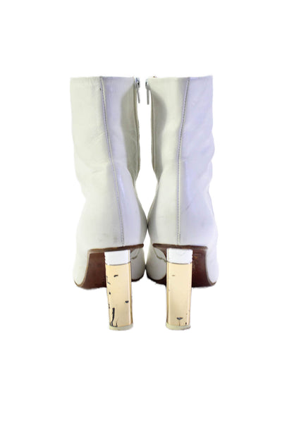 Vetements Womens Leather Round Toe Zip Up Ankle Boots Heels White Size 38 8