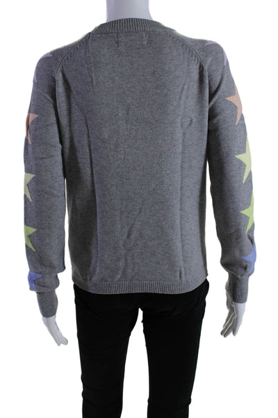 six/fifty Womens Stars Print Crew Neck Pullover Sweater Gray Size Small