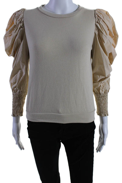 Joes Womens Long Puffy Sleeves Pullover Sweatshirt Beige Cotton Size Small