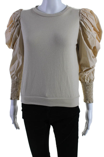 Joes Womens Long Puffy Sleeves Pullover Sweatshirt Beige Cotton Size Small