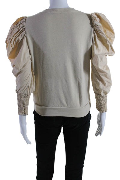 Joes Womens Long Puffy Sleeves Pullover Sweatshirt Beige Cotton Size Small