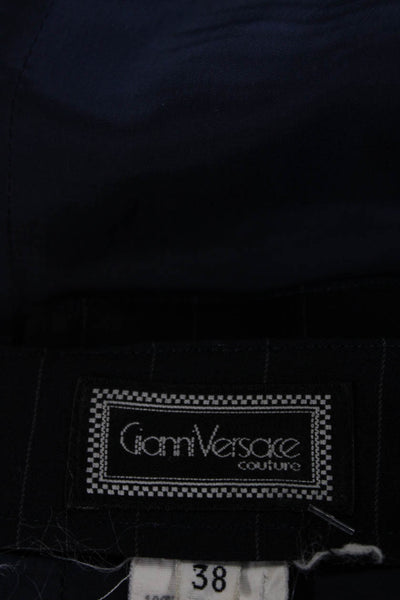 Gianni Versace Womens Back Zip Pinstripe Mid Calf Skirt Black Size Small