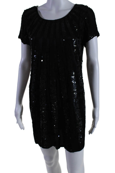 French Connection Womens Sequined Short Sleeves Knee Length Dress Black Size 8