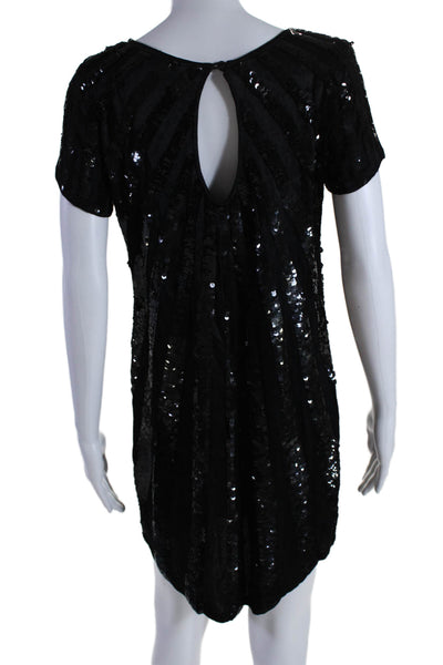 French Connection Womens Sequined Short Sleeves Knee Length Dress Black Size 8