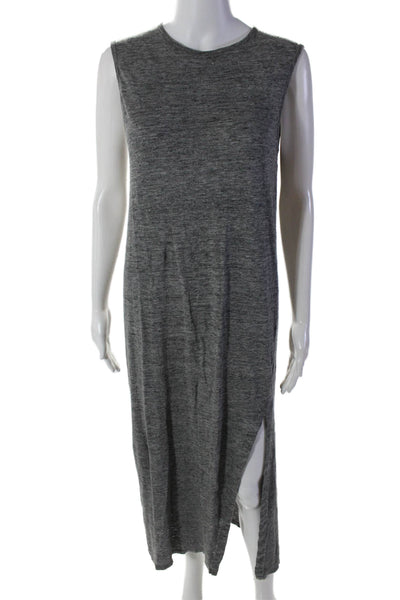 T Alexander Wang Womens Sleeveless Side Slit Linen Midi Dress Gray Size Small