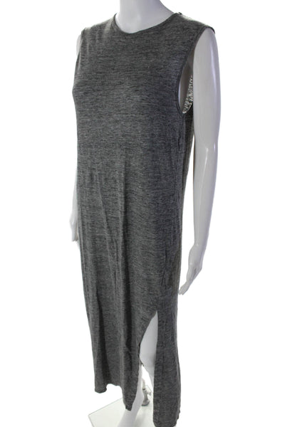 T Alexander Wang Womens Sleeveless Side Slit Linen Midi Dress Gray Size Small