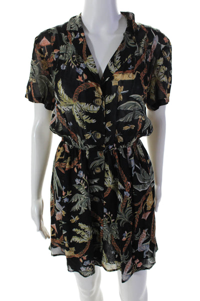 Reformation Womens Button Front Palm Tree Monkey Dress Black Multi Size 4