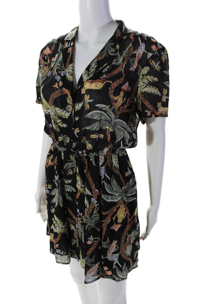 Reformation Womens Button Front Palm Tree Monkey Dress Black Multi Size 4