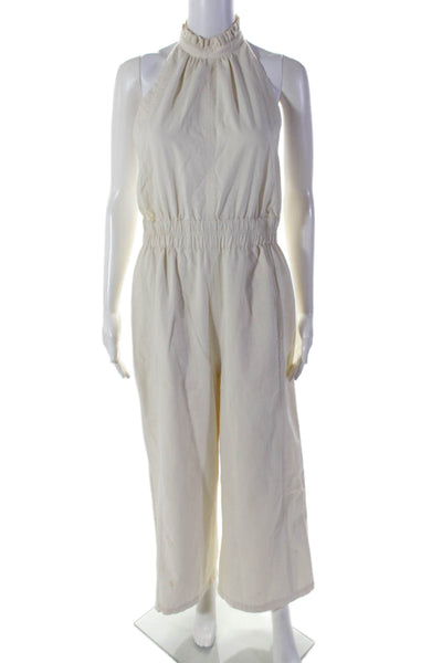 Apiece Apart Womens Open Back Halter Wide Leg Jumpsuit White Cotton Size 6