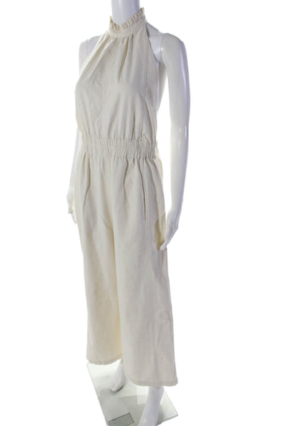 Apiece Apart Womens Open Back Halter Wide Leg Jumpsuit White Cotton Size 6