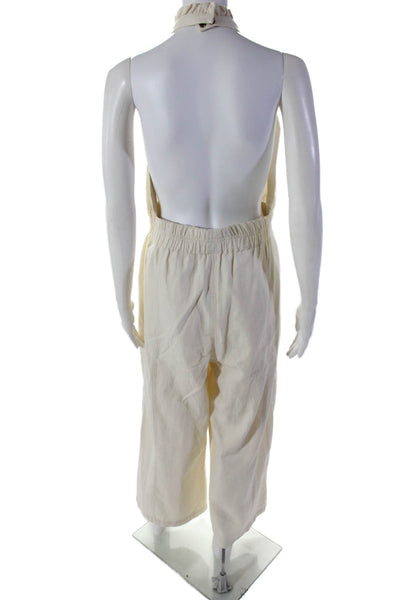 Apiece Apart Womens Open Back Halter Wide Leg Jumpsuit White Cotton Size 6