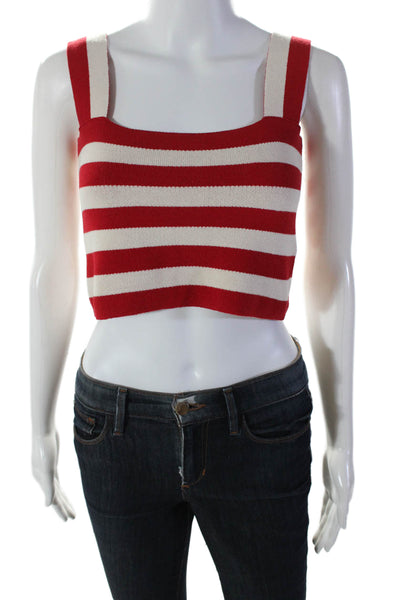 Farm Rio Womens Sleeveless Square Neck Striped Crop Top Red White Cotton Medium