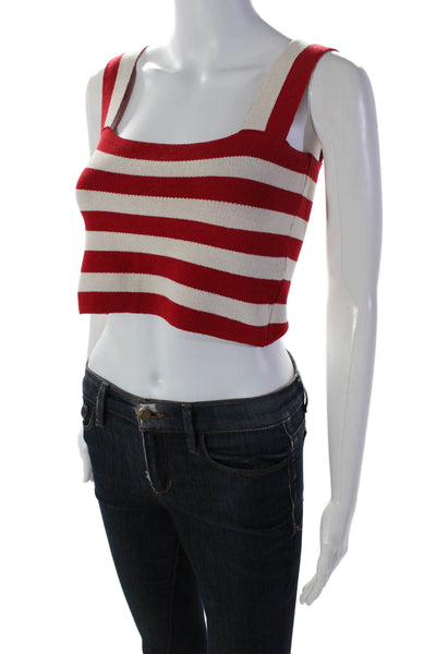 Farm Rio Womens Sleeveless Square Neck Striped Crop Top Red White Cotton Medium