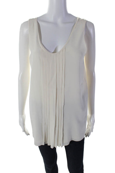 Chloe Womens Scoop Neck Sheer Pintuck Silk Tank Top Off White Size FR 38