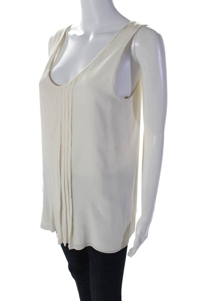 Chloe Womens Scoop Neck Sheer Pintuck Silk Tank Top Off White Size FR 38