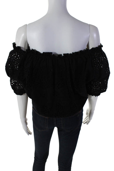 Melissa Odabash Womens Off Shoulder Eyelet Crop Top Black Cotton Size Small