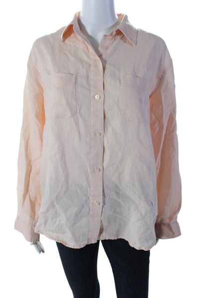 Lauren Ralph Lauren Womens Linen Long Sleeve Button Up Blouse Top Peach Size L