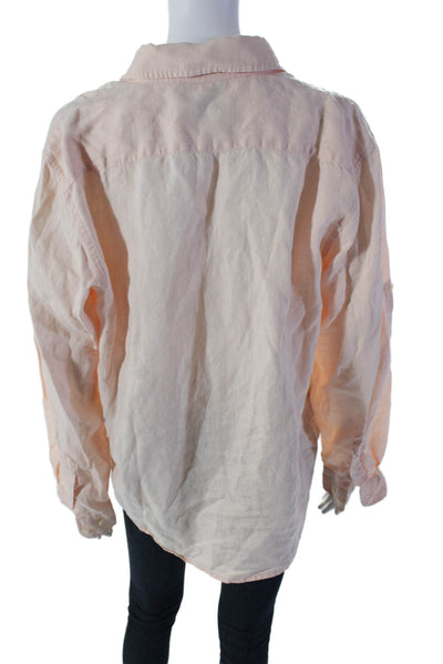 Lauren Ralph Lauren Womens Linen Long Sleeve Button Up Blouse Top Peach Size L