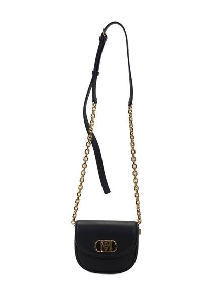 MCM Womens Leather Gold Tone Chain Link Strap Mini Shoulder Handbag Black