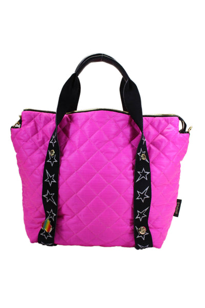 Goldno.8 Womens Quilted Texture Gold Tone Shoulder Handbag Neon Pink Black