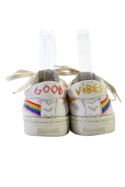 Soludos Womens Leather Rainbow Wave Ibiza Good Vibes Sneakers White Size 7US