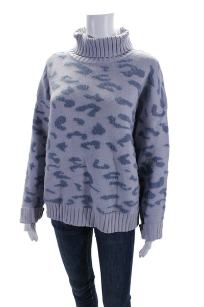 Fate. Womens Knit Animal Print Pullover Turtleneck Sweater Top Purple Size M