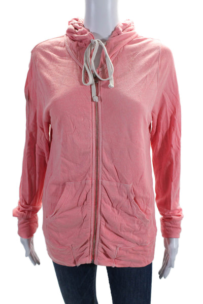 Sundry Womens Two Pocket Long Sleeve Zip Up Drawstring Hoodie Pink Size 2