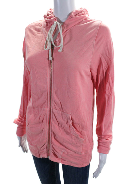 Sundry Womens Two Pocket Long Sleeve Zip Up Drawstring Hoodie Pink Size 2