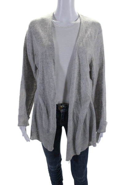 Eileen Fisher Womens Linen Ribbed Open Front Long Sleeve Cardigan Gray Size XL