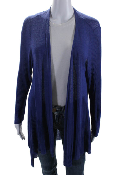 Eileen Fisher Womens Open Front Textured Long Sleeve Cardigan Blue Size XL