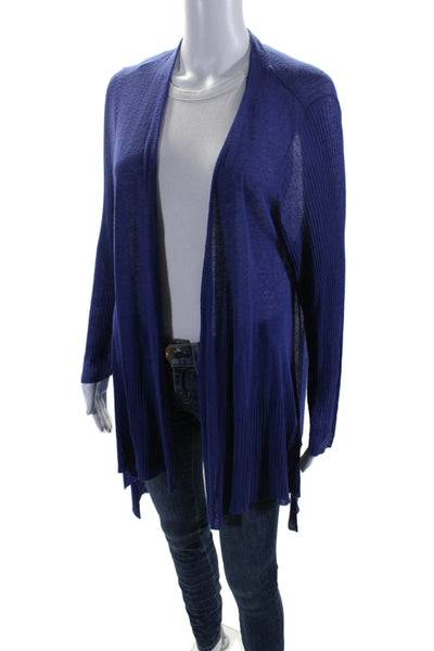 Eileen Fisher Womens Open Front Textured Long Sleeve Cardigan Blue Size XL